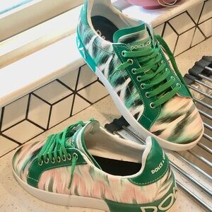 NWOT Dolce & Gabbana Portofino Green Pink and White Low-Top Sneakers